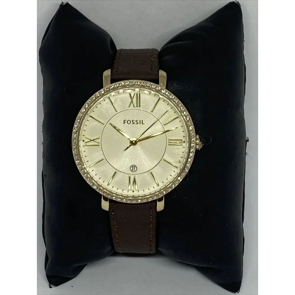 Fossil ES3547 Women Brown Leather Analog Champagne Dial Quartz Wrist Watch WO97